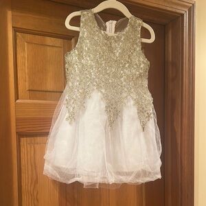 Embellished Gold and White Halter Fit and Flare Dress